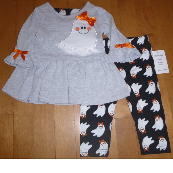 Baby Girls Halloween Friendly GHOST Outfit Tunic Leggings Size 12 mo  NWT - Picture 2 of 5